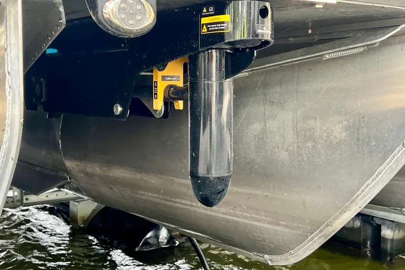 Slide: The Image of Close-up of 2025 Harris Grand Mariner 250 pontoon boat's underwater components. - 34
