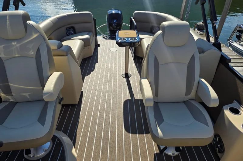 Slide: The Image of 2025 Premier 230 SunSation RF boat interior with luxurious seating and modern design. - 14