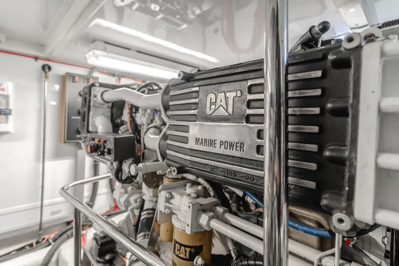 Slide: The Image of Engine room of 2003 Ocean Alexander 64 Pilothouse with CAT Marine Power engine. - 30