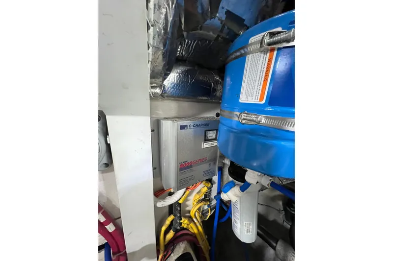 Slide: The Image of Engine room of 2004 Carver 466 Motor Yacht with C-Charger and wiring. - 45
