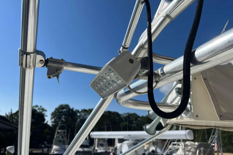 Slide: The Image of 2007 Henriques 42 Express yacht deck with radar and covered equipment. - 70