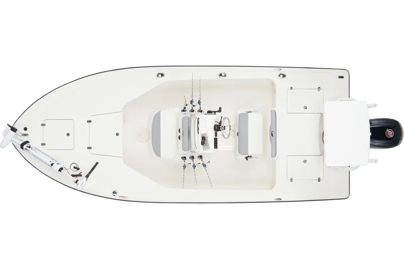 Slide: The Image of 2025 Mako 18 LTS boat on trailer, parked near a lake with trees in the background. - 6