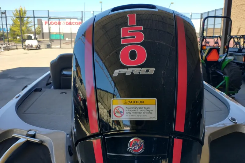 Slide: The Image of Outboard motor on a 2026 Nitro Z18 Pro boat, featuring "150 Pro" branding. - 4