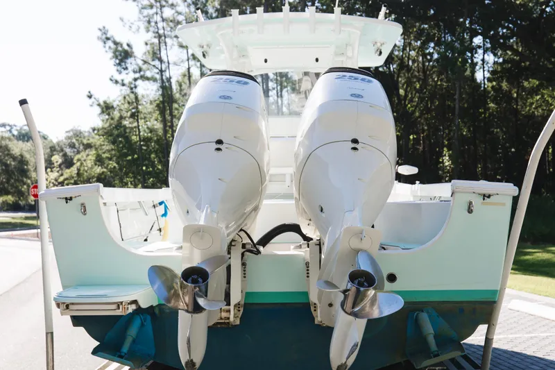 Slide: The Image of 2017 Albury Brothers center console boat with dual outboard engines. - 6