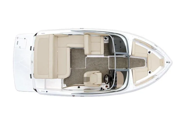 Slide: The Image of Manufacturer Provided Image: 2019 Regal 1900 ES Bowrider boat interior, top view, beige seating, and carpeted floor. - 29