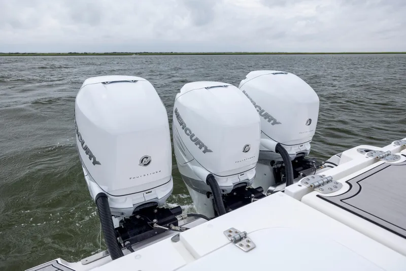 Slide: The Image of Triple Mercury outboard engines on 2022 Sea Fox 368 Commander boat. - 40