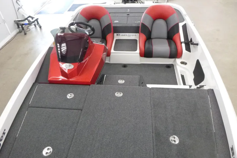 Slide: The Image of 2025 Ranger Z185 boat interior with modern dashboard and seating. - 5