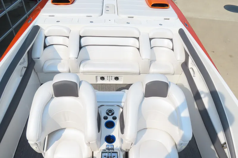 Slide: The Image of Luxury MTI 42 boat interior with white seating, 2003 model. - 7