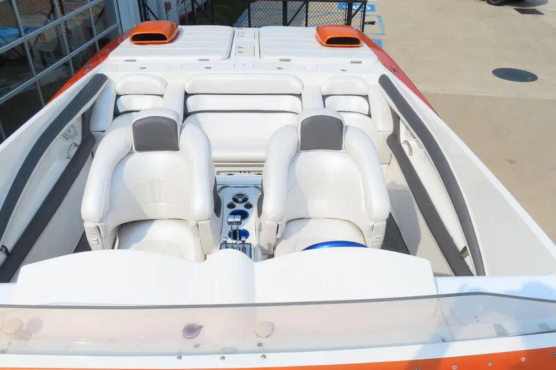 Slide: The Image of Luxury MTI 42 boat interior with white leather seats, 2003 model. - 8