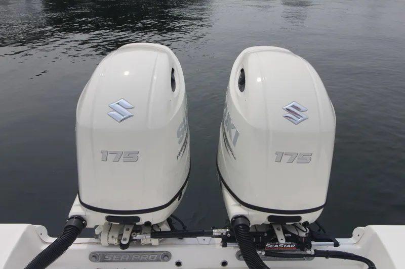 Slide: The Image of Twin Suzuki 175 outboard engines on a 2020 Sea Pro 259 Center Console boat. - 40