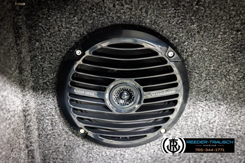 Slide: The Image of Marine-grade speaker in 2026 Lund 1875 Tyee boat, featuring Rockford Fosgate design. - 43