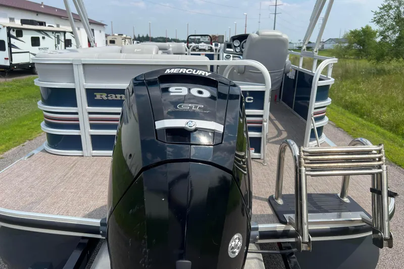 Slide: The Image of 2019 Ranger Reata 200C pontoon boat with Mercury 90 CT outboard motor. - 3