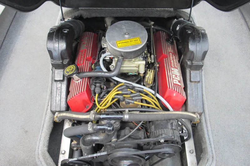 Slide: The Image of 1996 Nautique Ski 196 engine with PCM marine power components and red valve covers. - 8