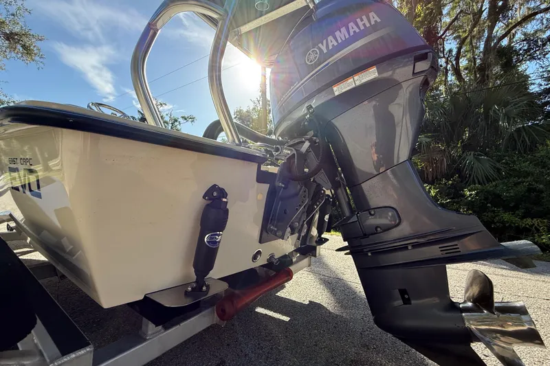 Slide: The Image of 2020 East Cape EVO X 18 boat with Yamaha outboard motor in sunlight. - 22