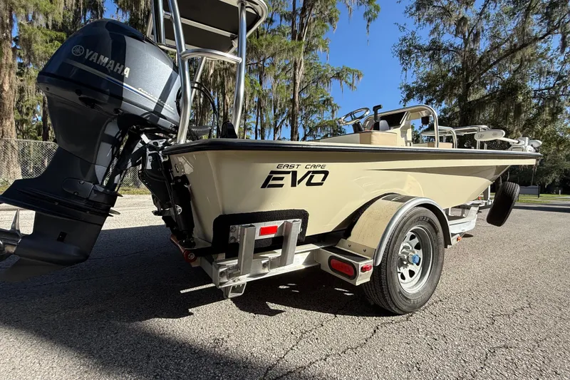 Slide: The Image of 2020 East Cape EVO X 18 boat on trailer with Yamaha outboard motor. - 8