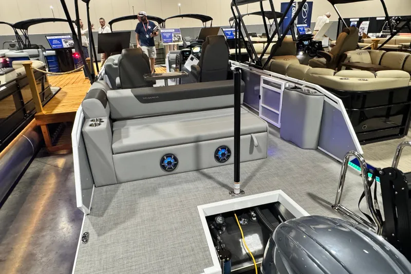 Slide: The Image of 2026 Veranda Relax VR235VL pontoon boat interior with seating and modern features. - 13