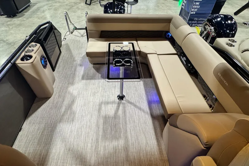 Slide: The Image of Luxurious Veranda Relax VR265L pontoon interior with plush seating and modern amenities, 2026 model. - 10