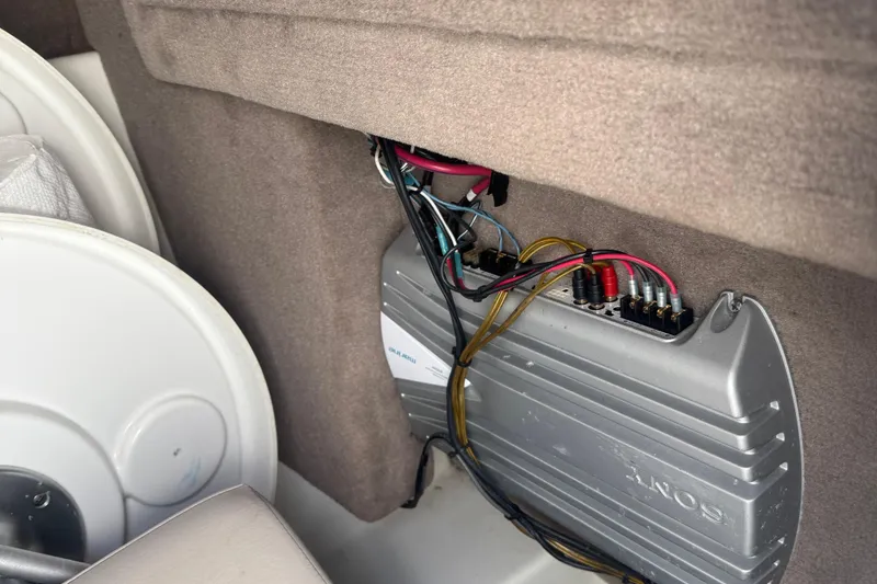 Slide: The Image of Interior view of a 2011 Sea Ray 270 SLX showing audio system wiring. - 19