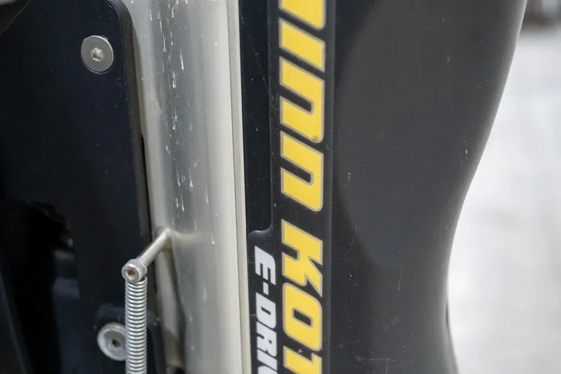 Slide: The Image of Close-up of a Minn Kota E-Drive motor on a 2004 Bennington 185L boat. - 42