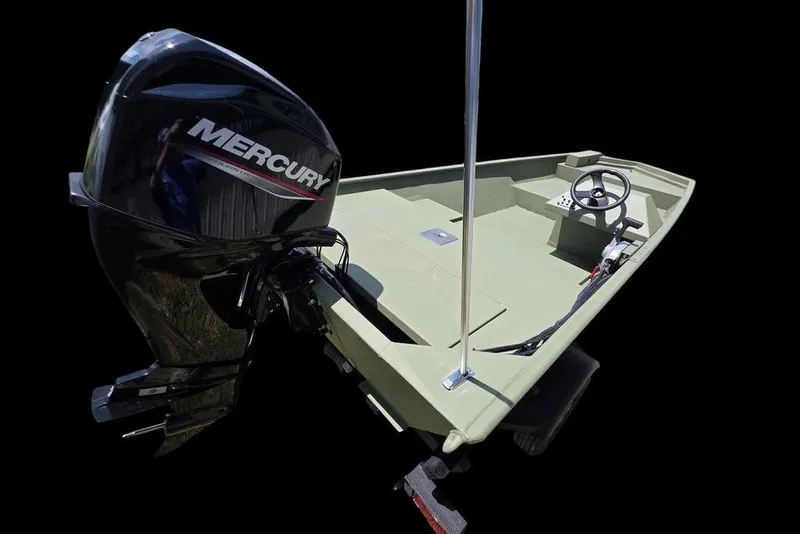 Slide: The Image of 2026 Weldcraft 1648 UV/DD ECONO Bass boat with Mercury outboard motor, side view. - 16