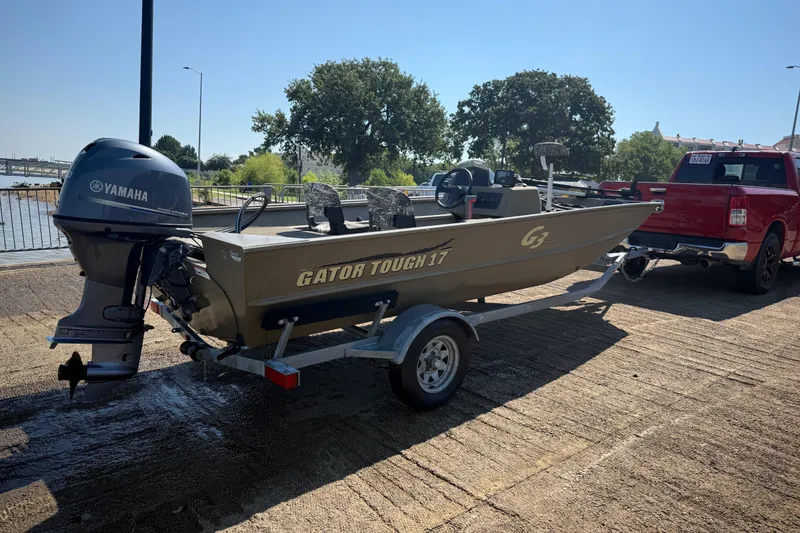 Slide: The Image of 2020 G3 Gator Tough 17 SC boat on trailer with Yamaha outboard motor. - 6