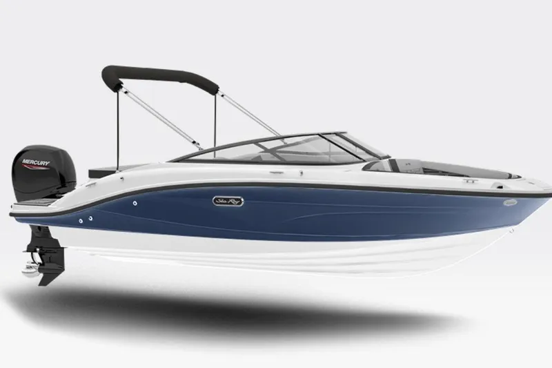 The Image of 2025 Sea Ray SPX 190 Outboard boat with sleek blue and white design. - 0