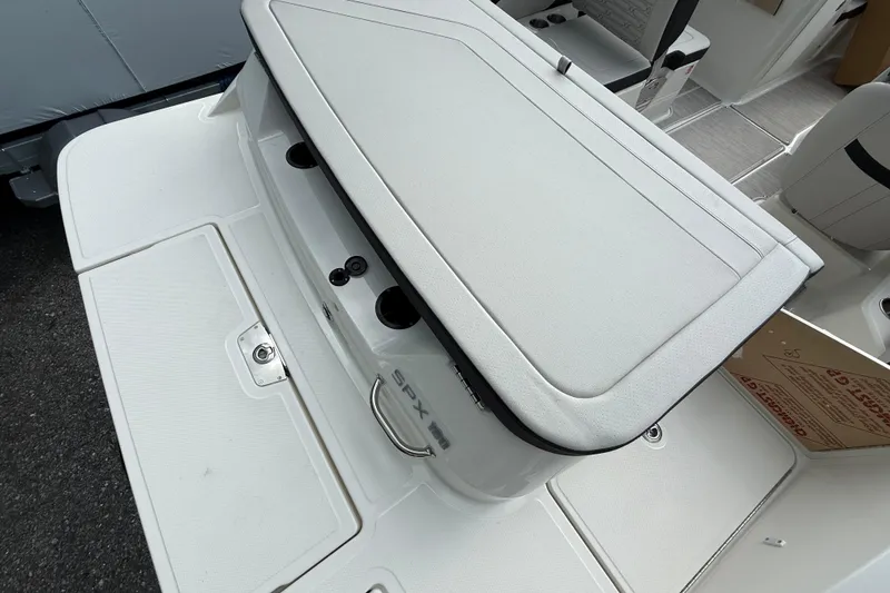 Slide: The Image of 2025 Sea Ray SPX 190 boat interior, featuring sleek white seating and modern design. - 4