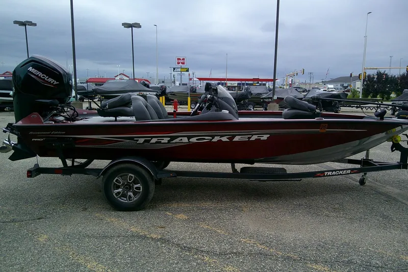 Slide: The Image of 2021 Tracker Pro Team 175 TXW Tournament Edition boat in parking lot. - 4