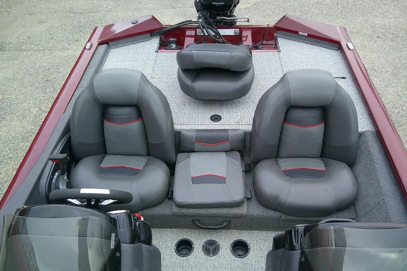 Slide: The Image of 2021 Tracker Pro Team 175 TXW Tournament Edition boat interior with gray seating. - 8
