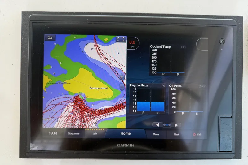 Slide: The Image of Garmin marine display showing navigation and engine data on Parker 2510 XLD Walkaround, 2015 model. - 23