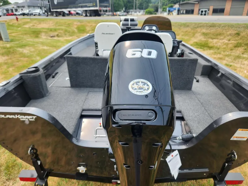 Slide: The Image of 2024 Polar Kraft Frontier 165 SCJ boat with 60 HP engine, rear view. - 20