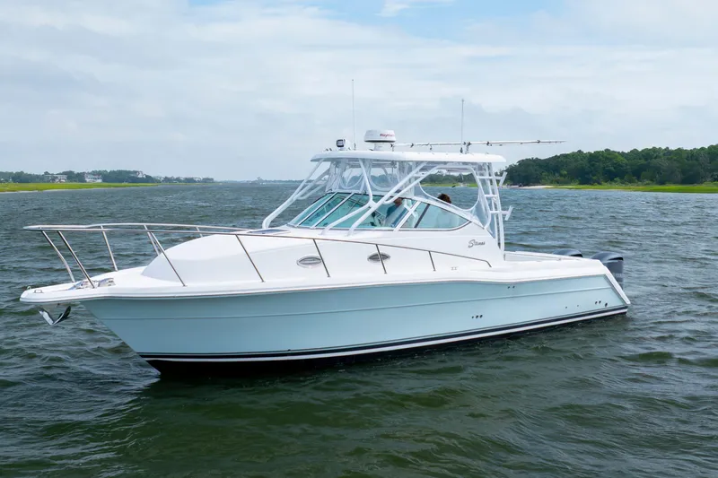 Slide: The Image of 2017 Stamas 370 Aegean boat cruising on a scenic waterway. - 5