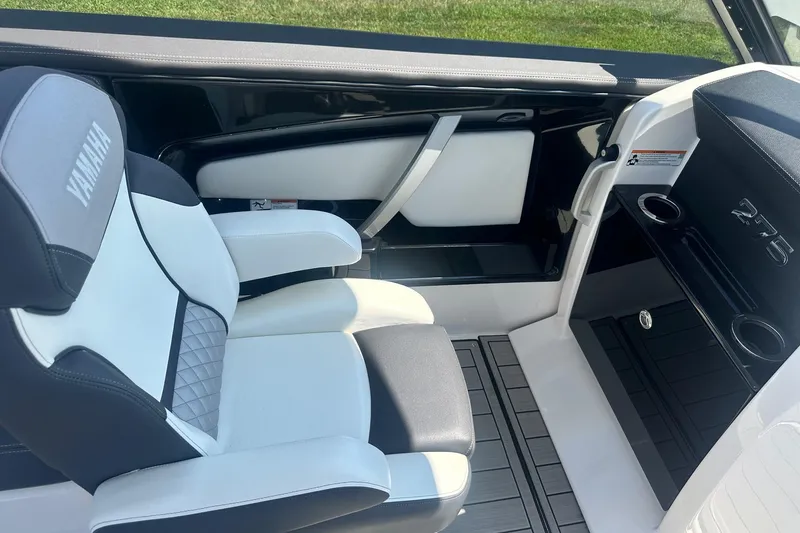 Slide: The Image of 2022 Yamaha Boats 275SD interior with sleek seating and modern design. - 30