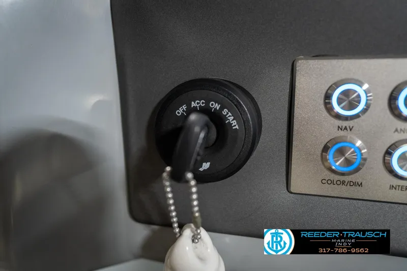 Slide: The Image of Close-up of a 2020 Harris Solstice boat tachometer displaying RPM and fuel hours. - 36