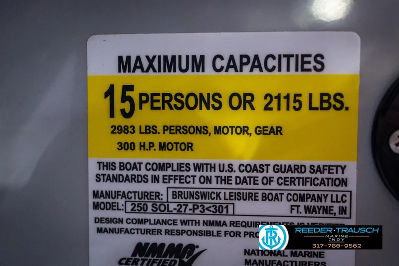 Slide: The Image of Chrome cleat on a 2020 Harris Solstice boat deck, Reeder-Trausch Marine logo visible. - 59