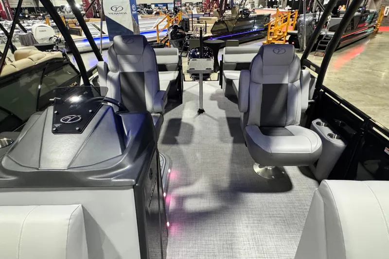 Slide: The Image of 2026 Veranda Relax VR235RC pontoon boat interior with luxurious seating and modern design. - 5