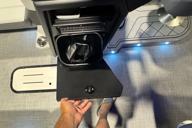 Slide: The Image of Interior of 2026 Veranda Relax VR235RC boat with storage compartment and LED lighting. - 9