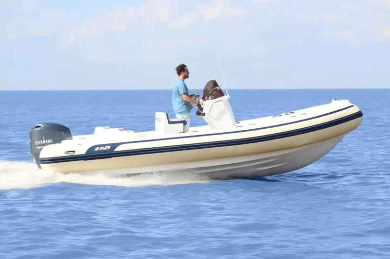 Slide: The Image of 2026 AB Inflatables Oceanus 21 VST boat cruising on open water. - 3