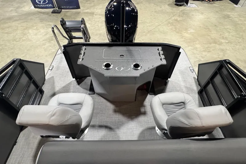 Slide: The Image of 2026 Veranda Relax VR265F2+2 boat interior with seating and control panel. - 14