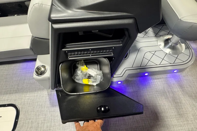 Slide: The Image of Interior of 2026 Veranda Relax VR265F2+2 boat with storage compartment and LED lighting. - 8