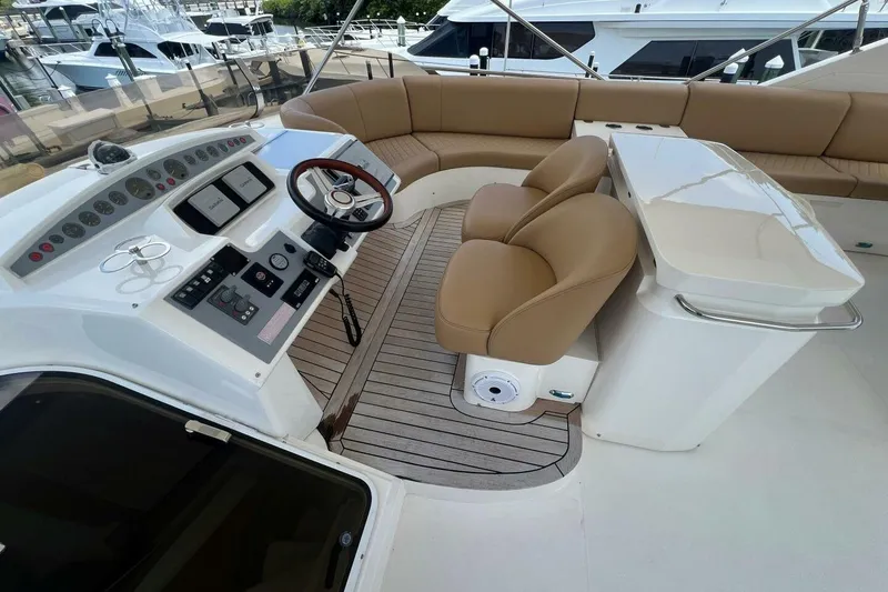 Slide: The Image of Flybridge of 2006 Princess 67 yacht with helm, seating, and controls. - 11