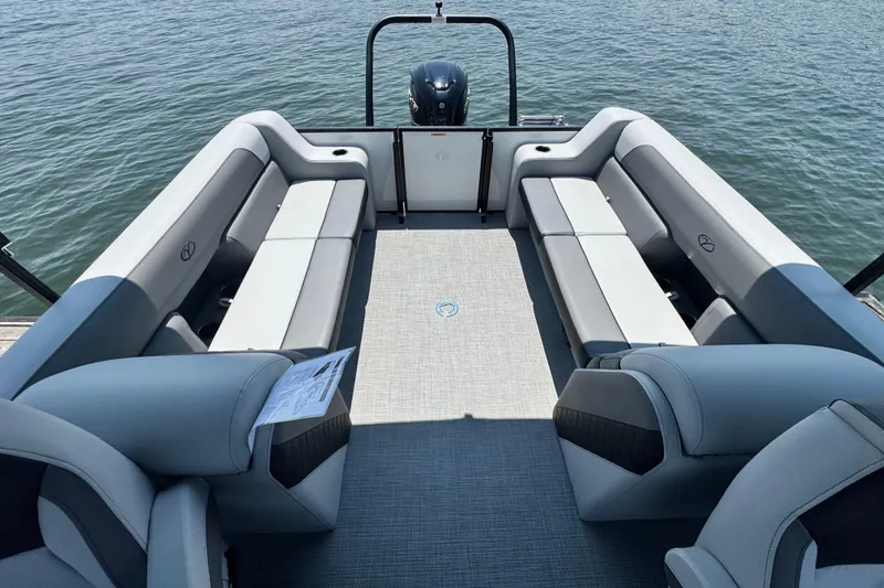 Slide: The Image of 2026 Veranda Vista Sport VS25RC pontoon boat interior with spacious seating and modern design. - 9