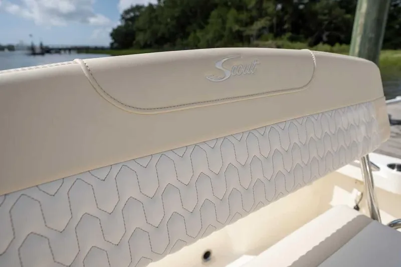 Slide: The Image of 2026 Scout 188 Sportfish boat seat with elegant stitching and logo detail. - 14