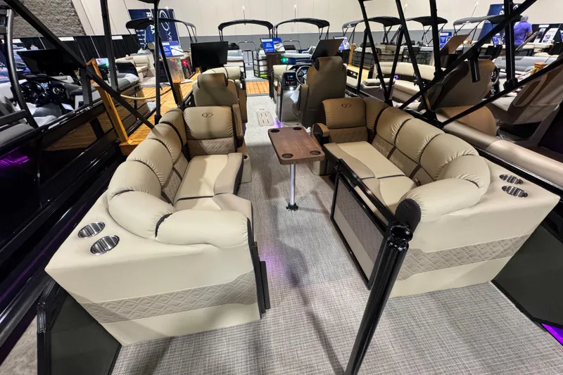 Slide: The Image of Luxurious interior of 2026 Veranda Relax VR235RCP pontoon boat with plush seating. - 11