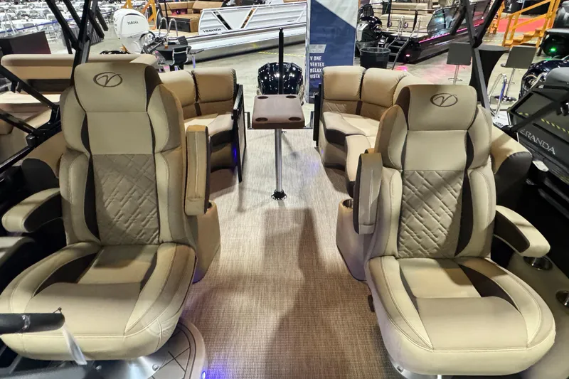 Slide: The Image of Luxurious interior of 2026 Veranda Relax VR235RCP pontoon boat with plush seating. - 8