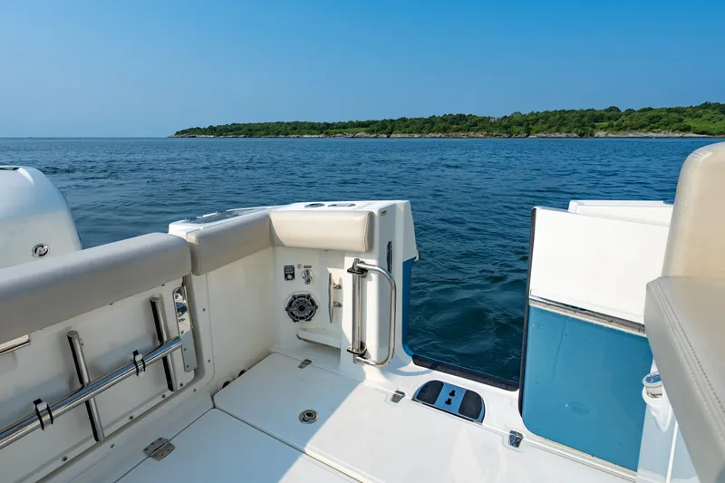 Slide: The Image of 2019 Boston Whaler 350 EX REALM boat interior with ocean view. - 32