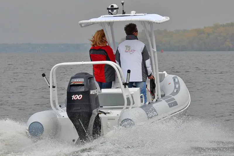 Slide: The Image of Gala V500 boat 2026 displayed at a trade show. - 2