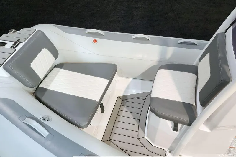 Slide: The Image of Interior of Gala V500 boat, gray and white seats, year 2026. - 8