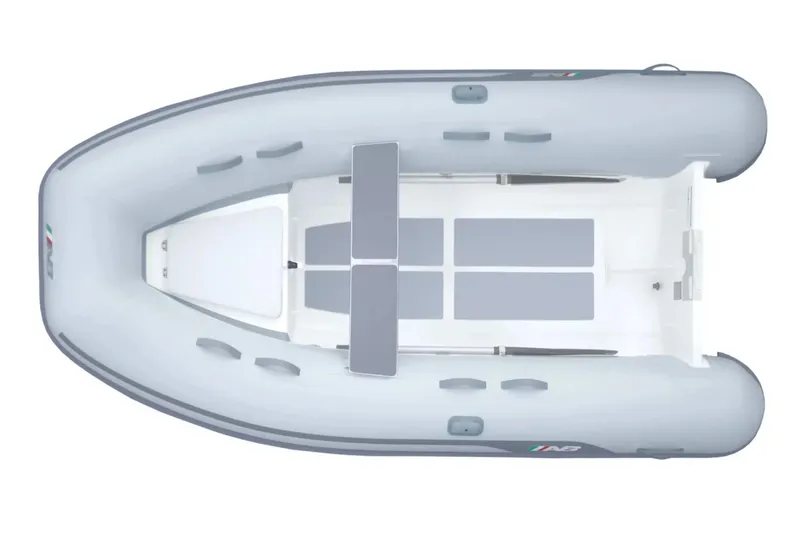 Slide: The Image of 2026 AB Inflatables Lammina 10 AL inflatable boat, gray with seating and oar holders. - 1