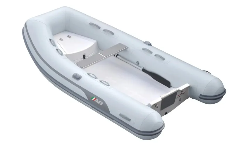 The Image of 2026 AB Inflatables Navigo 10 VS inflatable boat, gray with seating and storage compartments. - 0